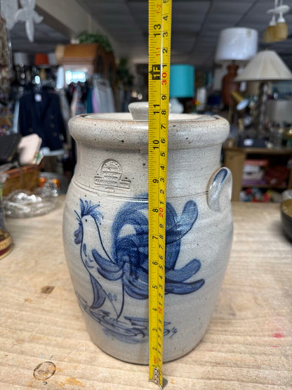 VINTAGE HUGE ROWE POTTERY ROOSTER CROCK W/ LID