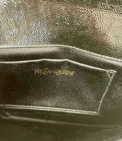 YSL BLACK PATENT LEATHER CLUTCH L9.5"H5"