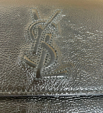 YSL BLACK PATENT LEATHER CLUTCH L9.5"H5"