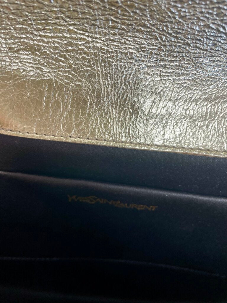 YSL GOLD LEATHER CLUTCH L11"H6.5"