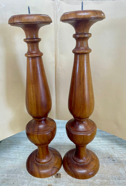 TEAK WOOD CANDLE STICK HOLDERS H16.5"