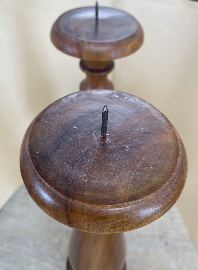 TEAK WOOD CANDLE STICK HOLDERS H16.5"