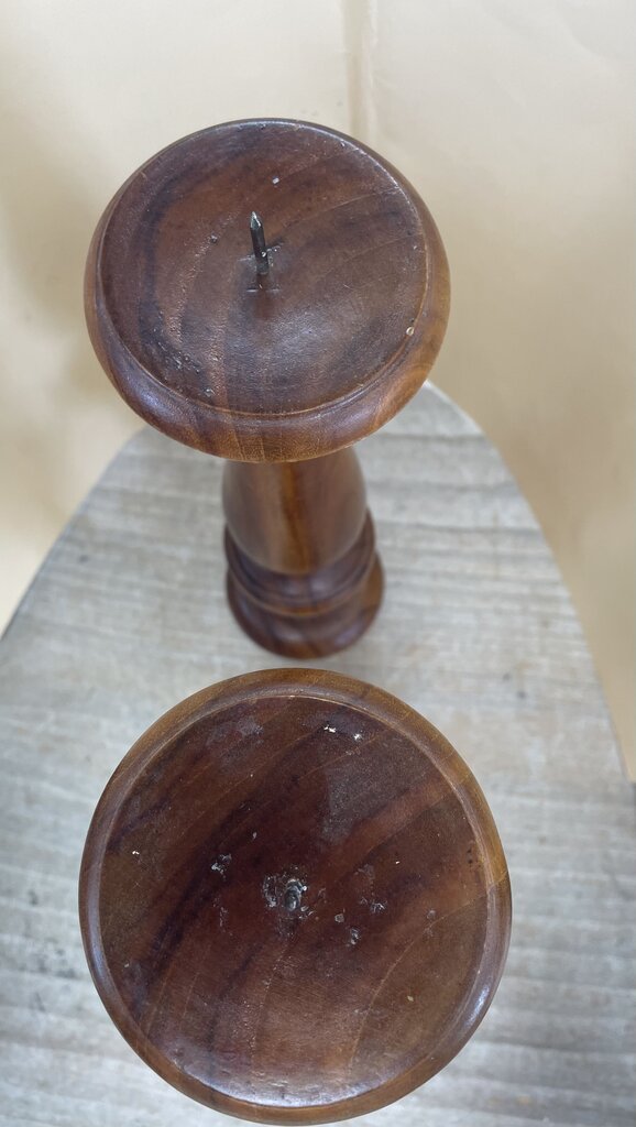 TEAK WOOD CANDLE STICK HOLDERS H16.5"