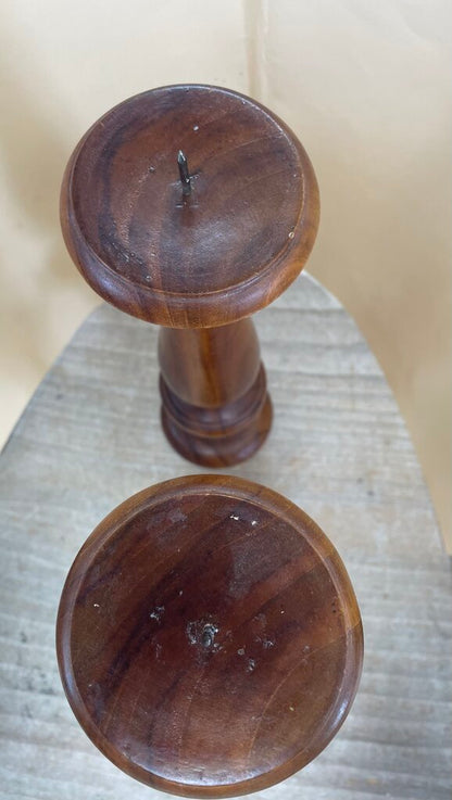 TEAK WOOD CANDLE STICK HOLDERS H16.5"
