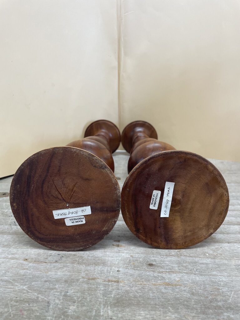 TEAK WOOD CANDLE STICK HOLDERS H16.5"