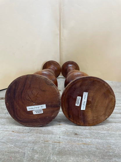 TEAK WOOD CANDLE STICK HOLDERS H16.5"