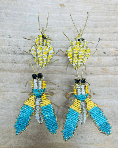 BEADED INSECT NAPKIN RING SET OF 4