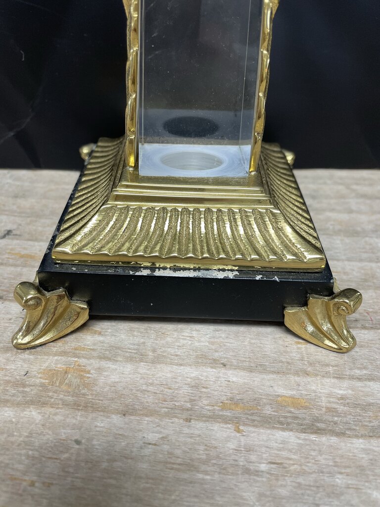 VINTAGE CRYSTAL OBELISK CANDLESTICKS SET OF 2 GOLD/BLACK LARGE:11" SMALL: 9.25"