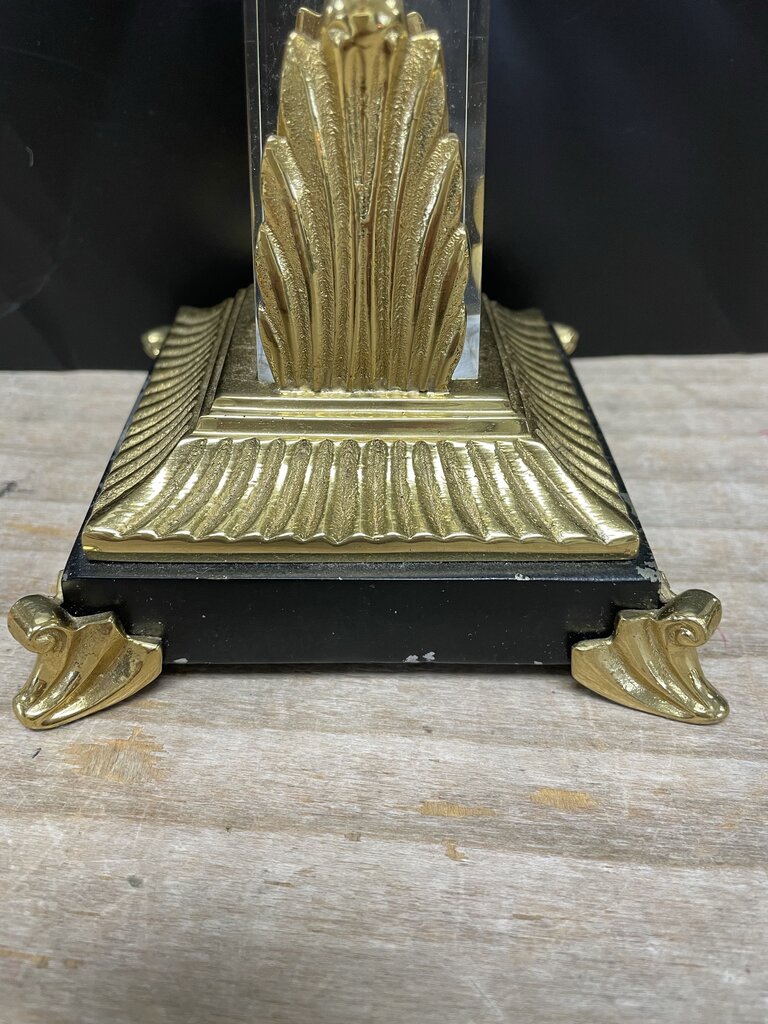 VINTAGE CRYSTAL OBELISK CANDLESTICKS SET OF 2 GOLD/BLACK LARGE:11" SMALL: 9.25"