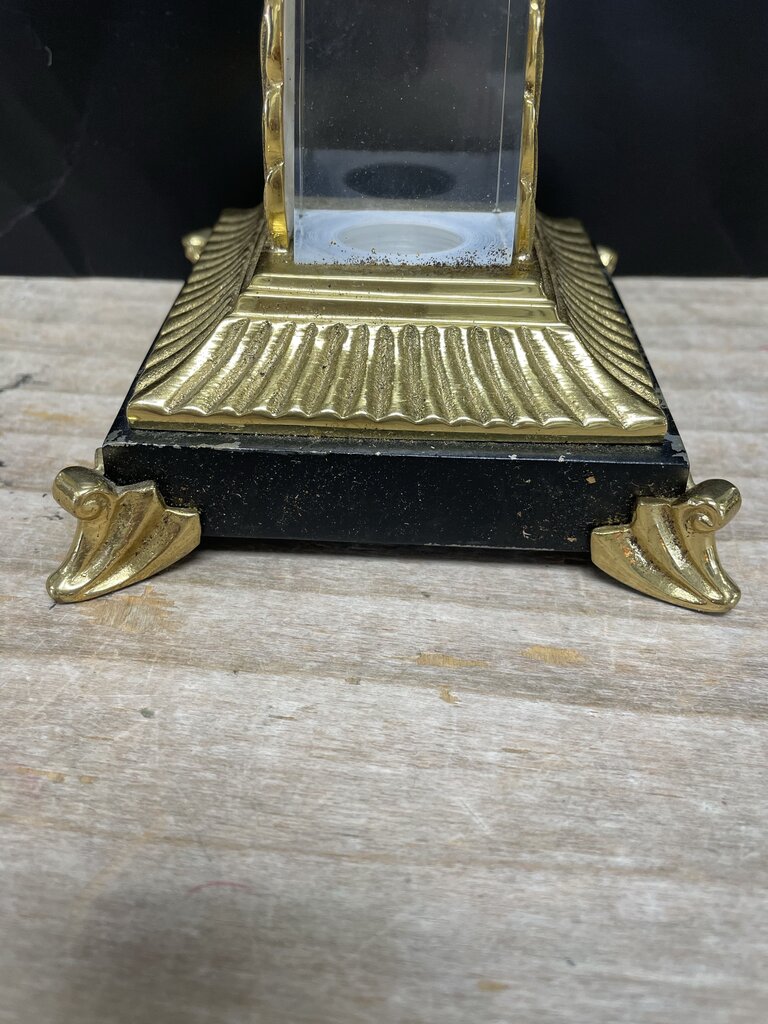 VINTAGE CRYSTAL OBELISK CANDLESTICKS SET OF 2 GOLD/BLACK LARGE:11" SMALL: 9.25"