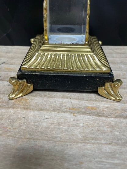 VINTAGE CRYSTAL OBELISK CANDLESTICKS SET OF 2 GOLD/BLACK LARGE:11" SMALL: 9.25"