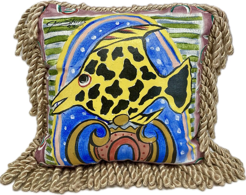 JAN SHIETS PAINTED FISH PILLOW