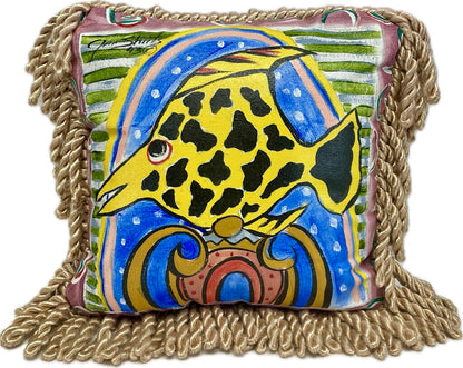JAN SHIETS PAINTED FISH PILLOW