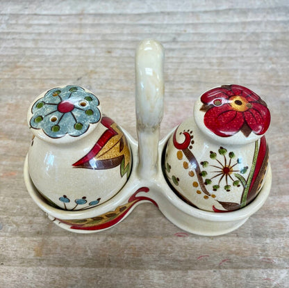 PIER 1 RARE SALT AND PEPPER SHAKER SET W/ HOLDER