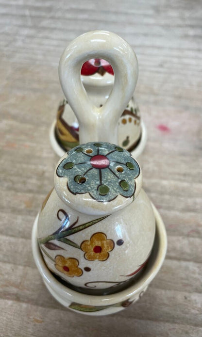 PIER 1 RARE SALT AND PEPPER SHAKER SET W/ HOLDER