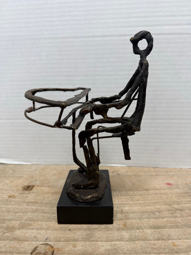 MAN PLAYING PIANO METAL BRONZE SCULPTURE