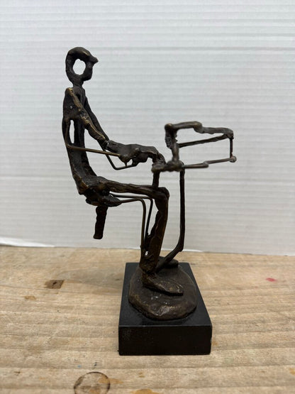 MAN PLAYING PIANO METAL BRONZE SCULPTURE