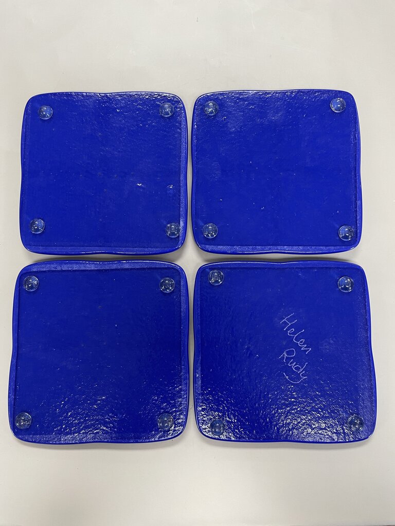 HELEN RUDY BLUE GLASS COASTERS SET OF 4