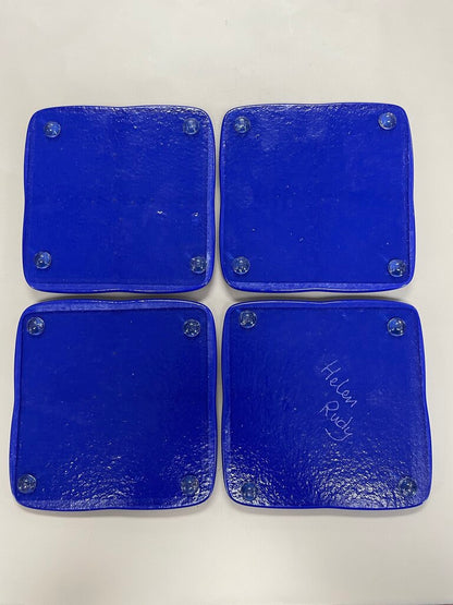 HELEN RUDY BLUE GLASS COASTERS SET OF 4
