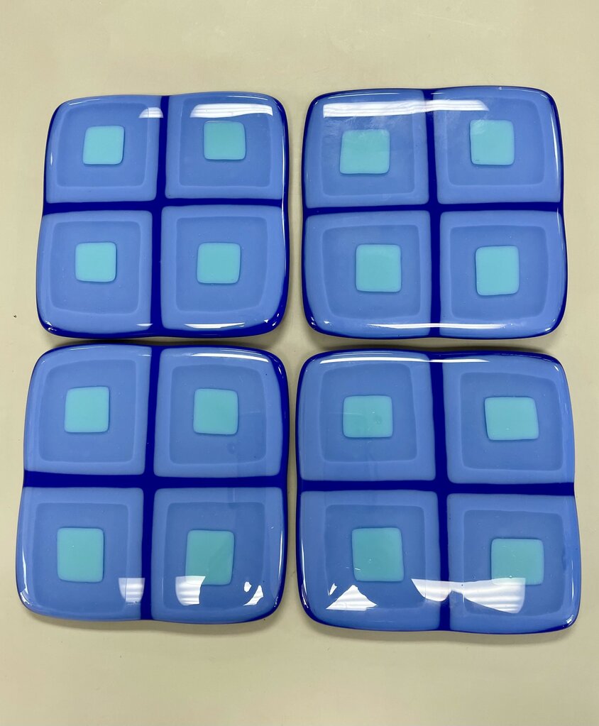 HELEN RUDY BLUE GLASS COASTERS SET OF 4