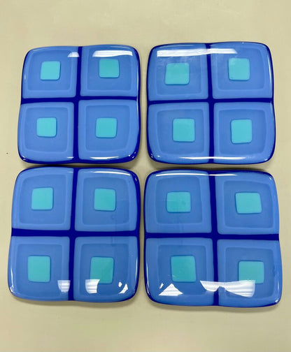 HELEN RUDY BLUE GLASS COASTERS SET OF 4