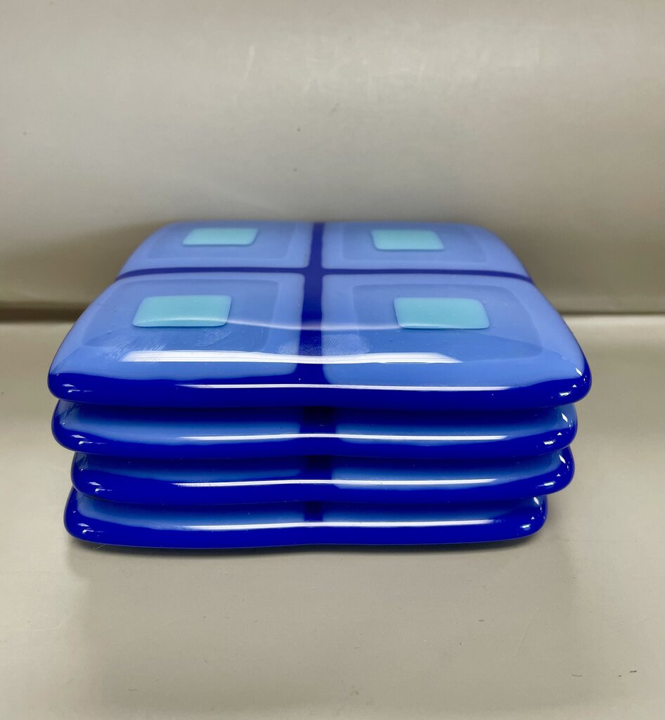 HELEN RUDY BLUE GLASS COASTERS SET OF 4
