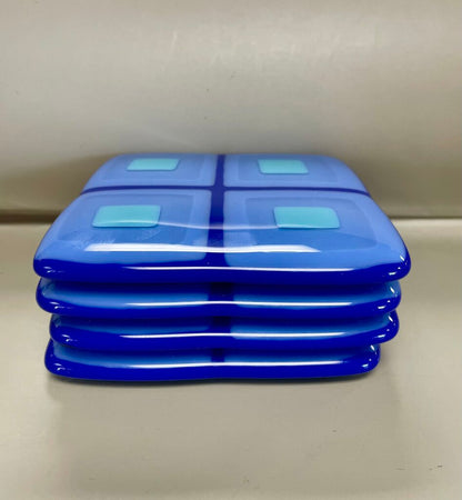 HELEN RUDY BLUE GLASS COASTERS SET OF 4