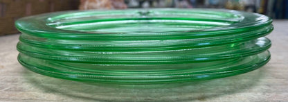GREEN URANIUM GLASS DIVIDED PLATES SET OF 4