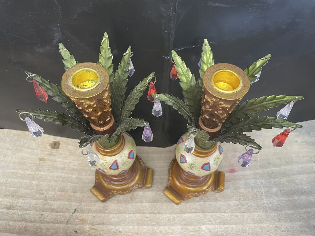 GANZ PALM TREE MULTICOLOR CRYSTAL HOLDER SET OF 2 11"