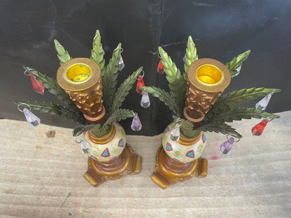 GANZ PALM TREE MULTICOLOR CRYSTAL HOLDER SET OF 2 11"