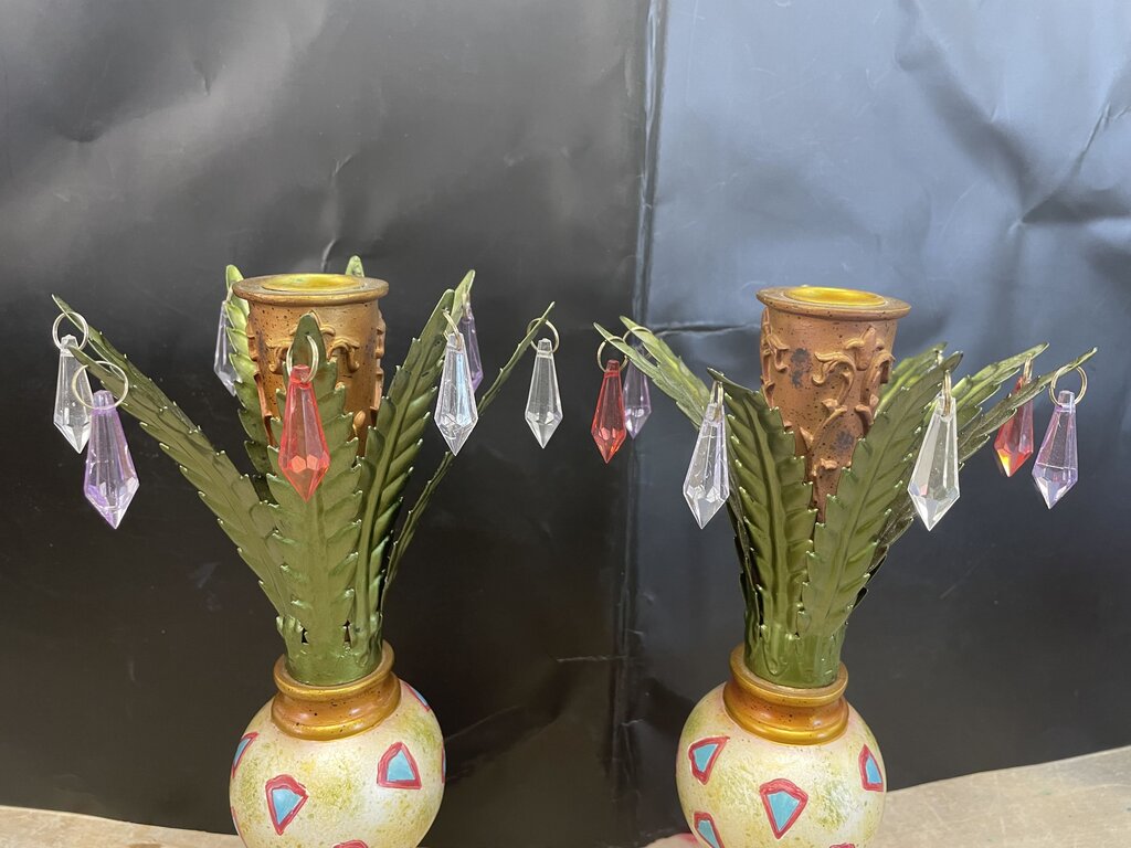 GANZ PALM TREE MULTICOLOR CRYSTAL HOLDER SET OF 2 11"