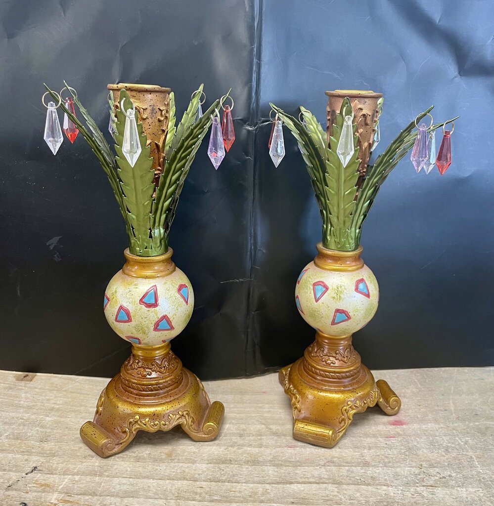 GANZ PALM TREE MULTICOLOR CRYSTAL HOLDER SET OF 2 11"