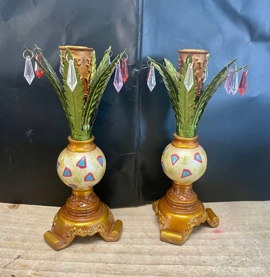 GANZ PALM TREE MULTICOLOR CRYSTAL HOLDER SET OF 2 11"