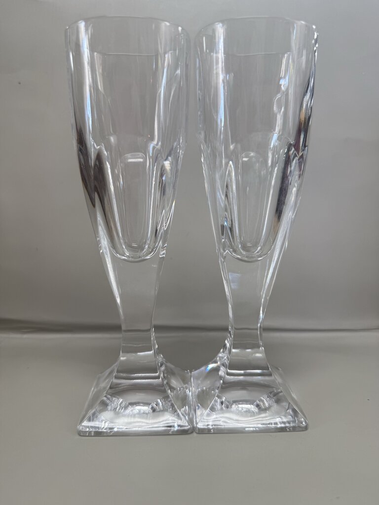 HEAVYWEIGHT SQUARE BASE CHAMPAGNE FLUTES SET OF 2 7"