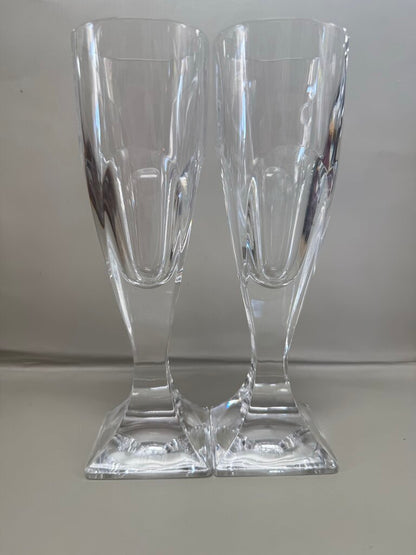HEAVYWEIGHT SQUARE BASE CHAMPAGNE FLUTES SET OF 2 7"