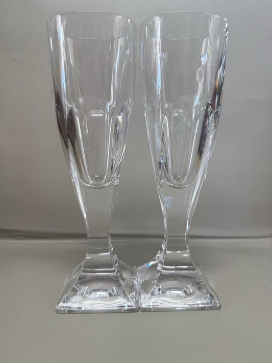 HEAVYWEIGHT SQUARE BASE CHAMPAGNE FLUTES SET OF 2 7"