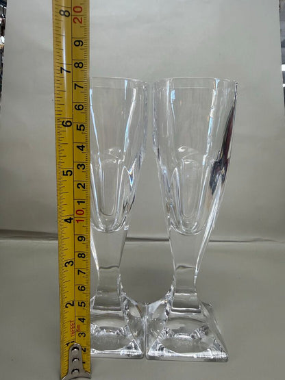 HEAVYWEIGHT SQUARE BASE CHAMPAGNE FLUTES SET OF 2 7"