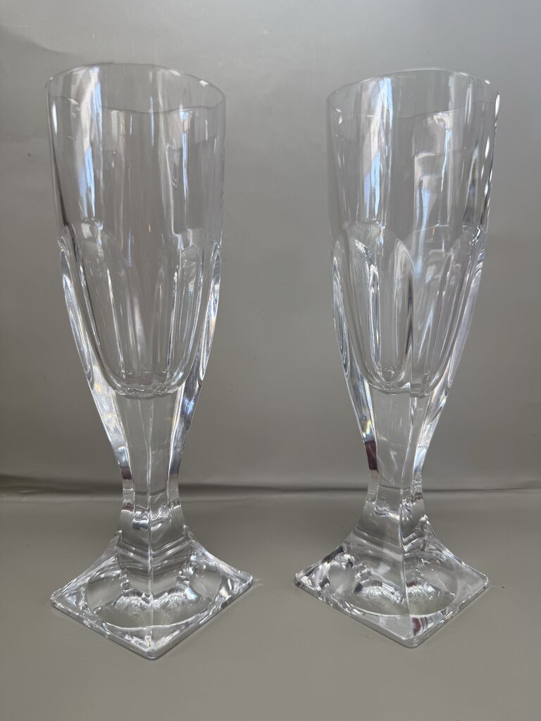 HEAVYWEIGHT SQUARE BASE CHAMPAGNE FLUTES SET OF 2 7"