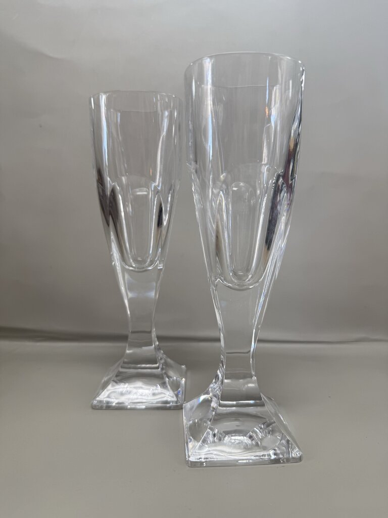 HEAVYWEIGHT SQUARE BASE CHAMPAGNE FLUTES SET OF 2 7"