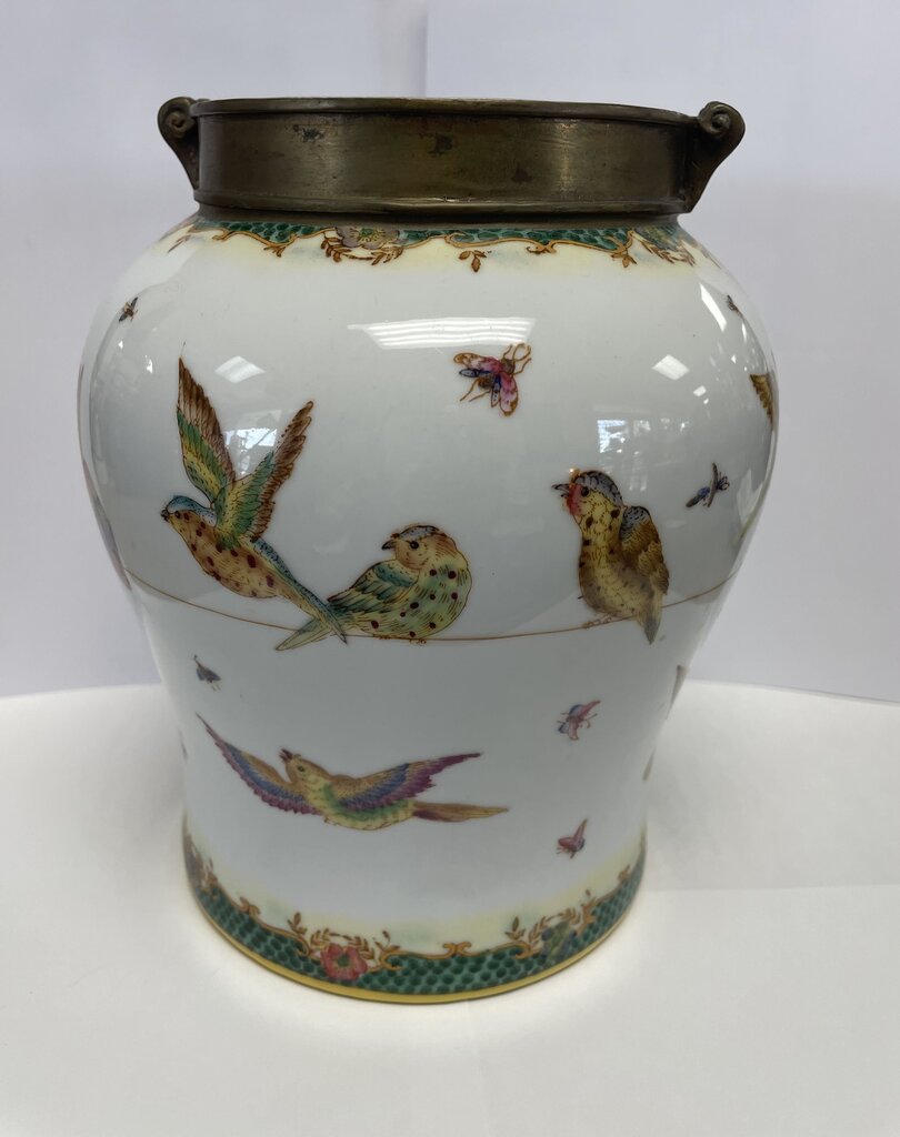 BIRD VASE WITH BRONZE TRIM