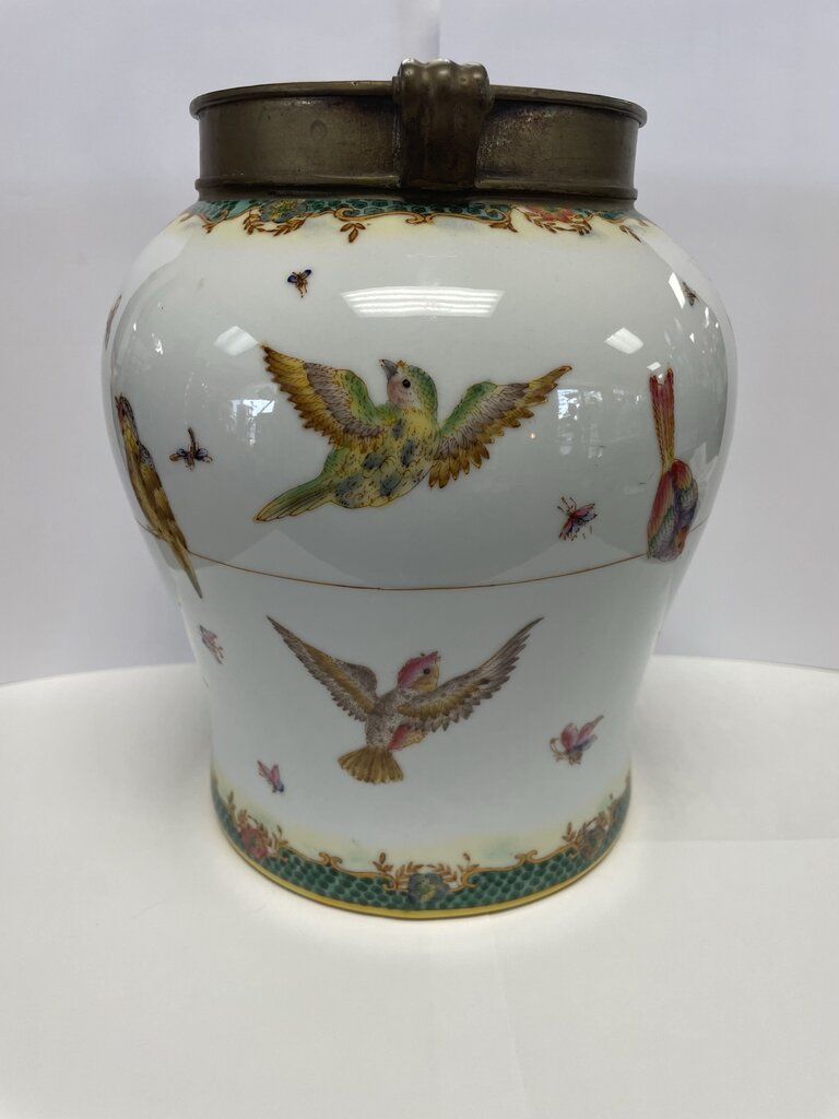BIRD VASE WITH BRONZE TRIM