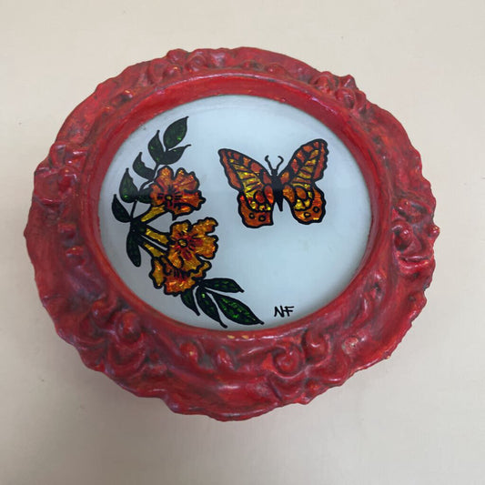 RED FRAMED BUTTERFLY COASTER
