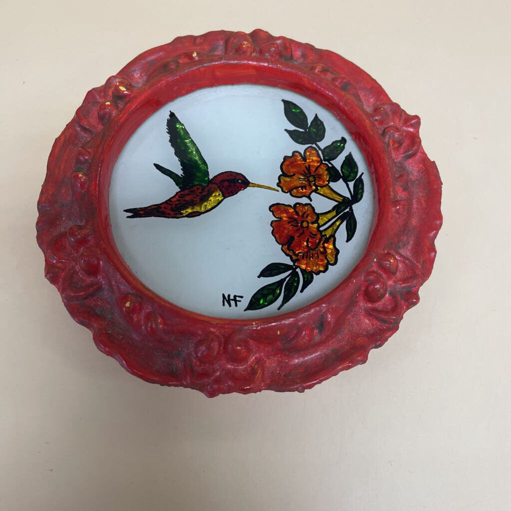 RED FRAMED HUMMINGBIRD COASTER