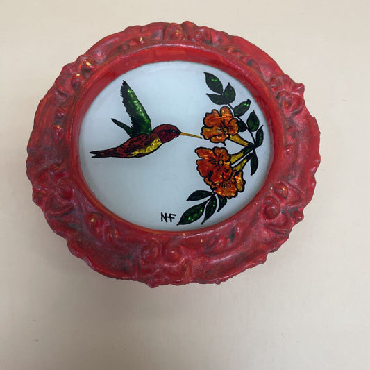 RED FRAMED HUMMINGBIRD COASTER