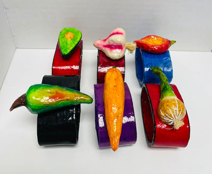 SET OF 6 VEGGIE NAPKIN RINGS