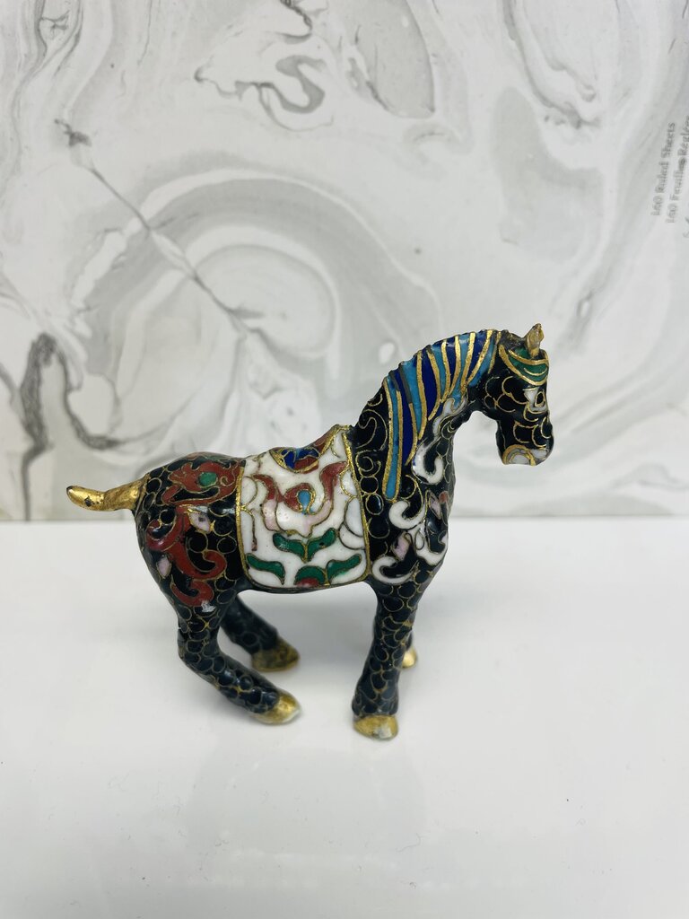 VINTAGE MINIATURE BLACK CLOISONNE HORSE