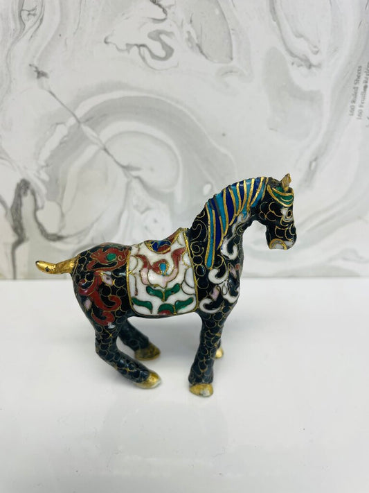 VINTAGE MINIATURE BLACK CLOISONNE HORSE