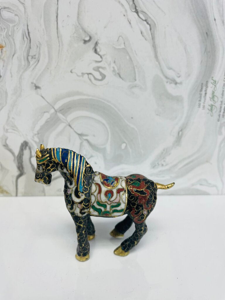 VINTAGE MINIATURE BLACK CLOISONNE HORSE