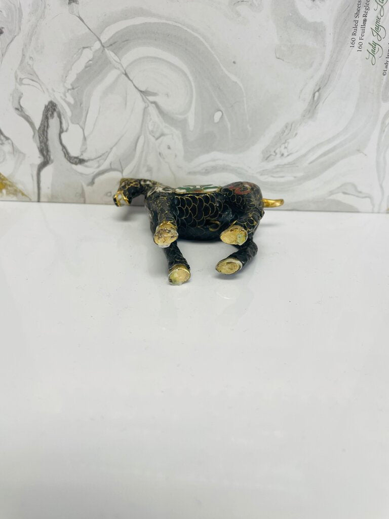 VINTAGE MINIATURE BLACK CLOISONNE HORSE