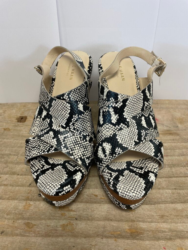 NEW COLE HAAN SNAKE WEDGE LEATHER SANDALS